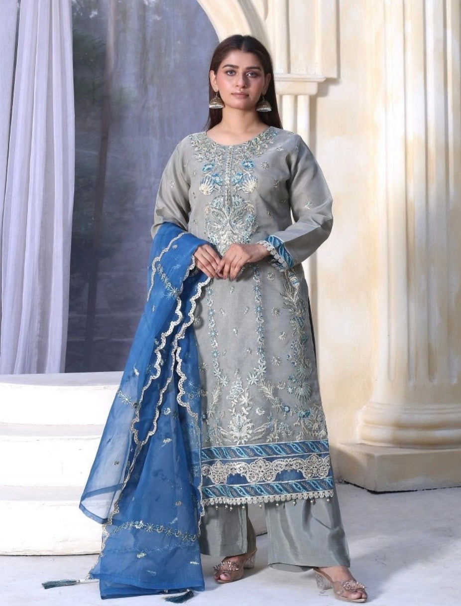 Greenish Organza 3Pcs