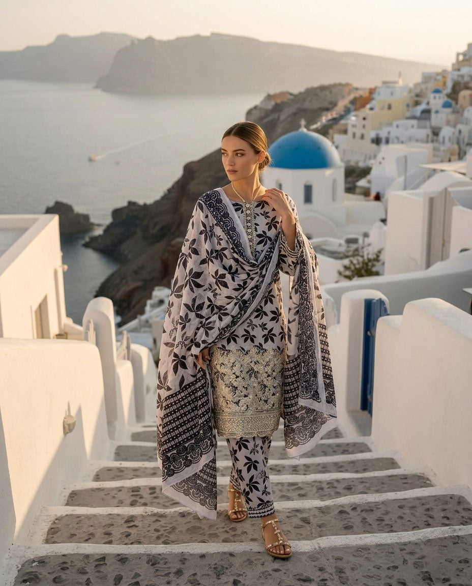 Ivory Noir Lawn 3 Pcs Suit