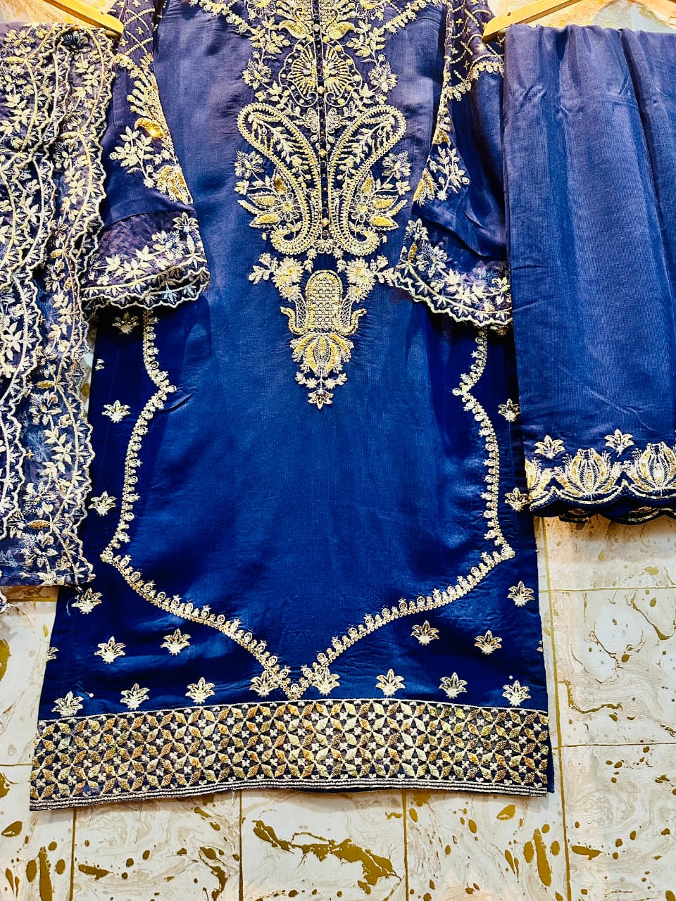 Blue Raw Silk 3Pcs