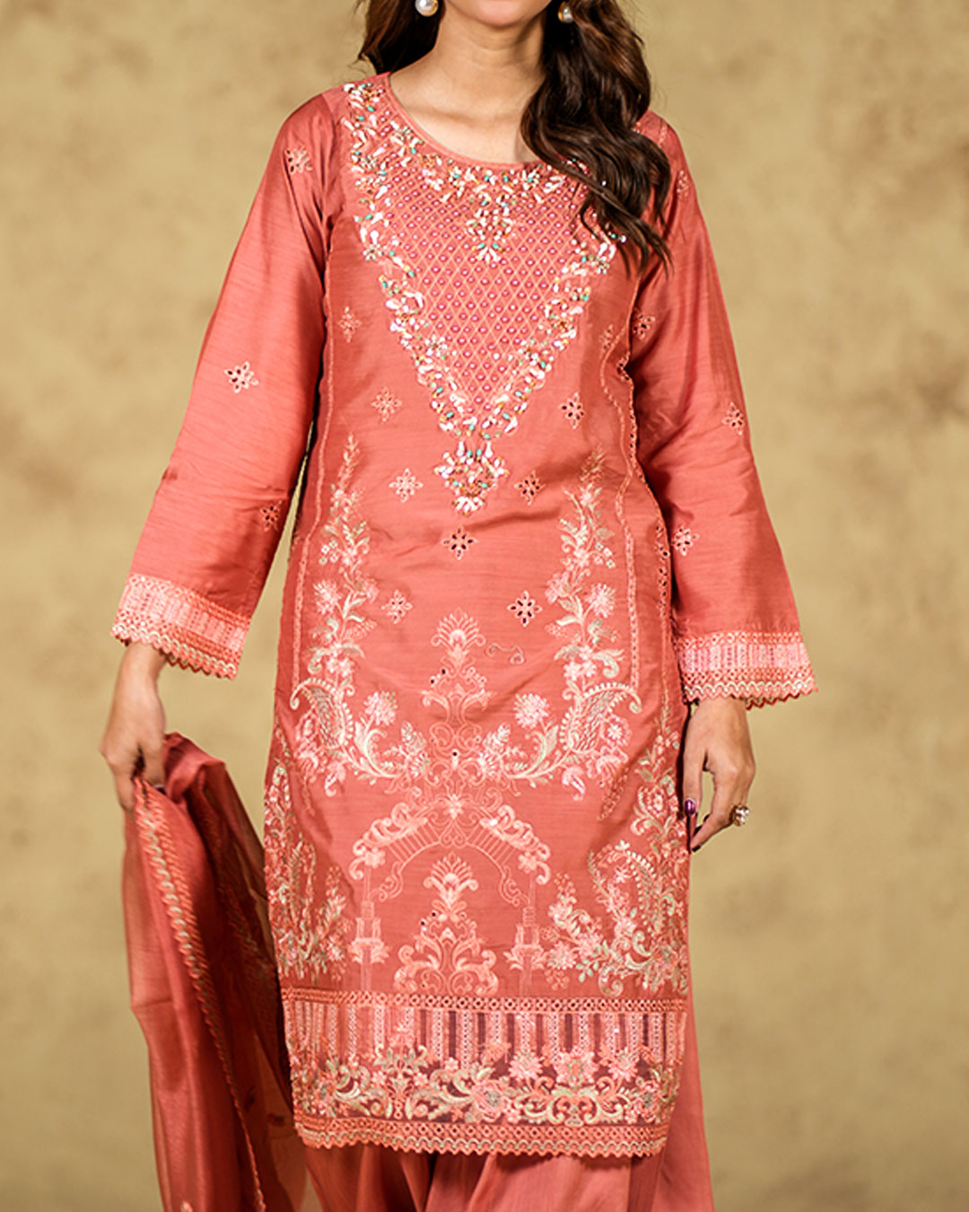 Peach & Black Viscose 3Pcs