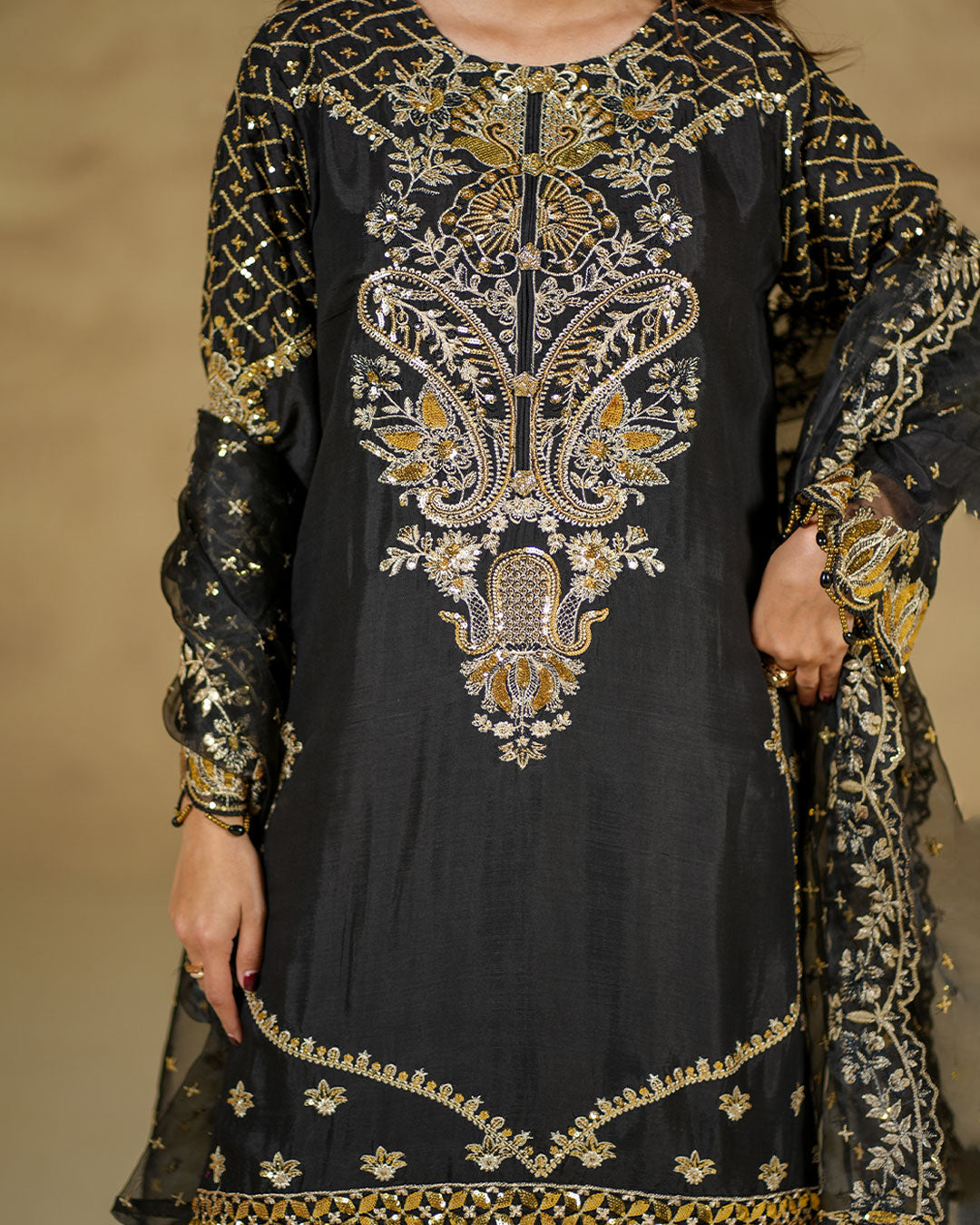 Premium Black Raw Silk 3Pcs