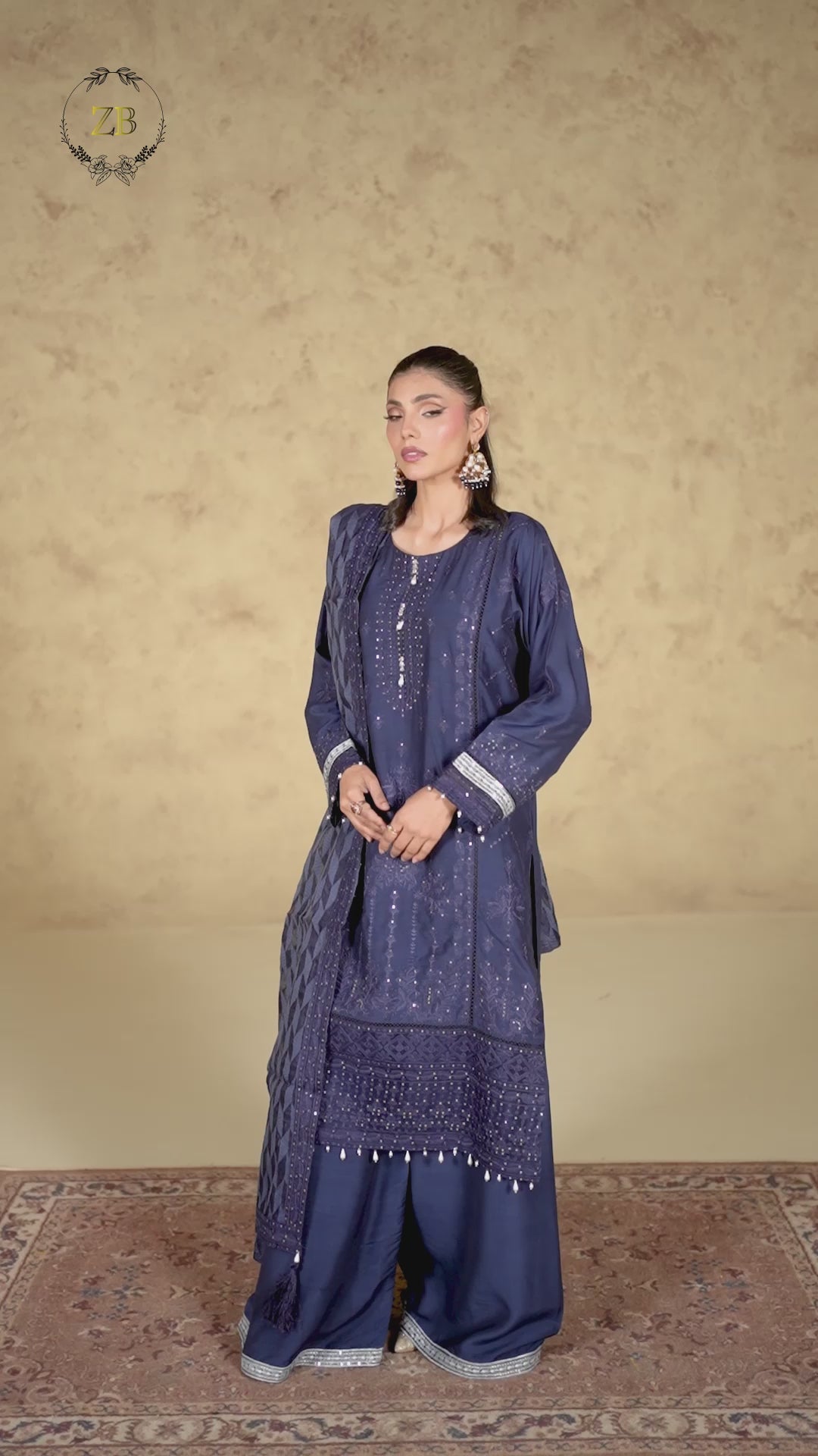 Navy Blue Viscose 3Pcs