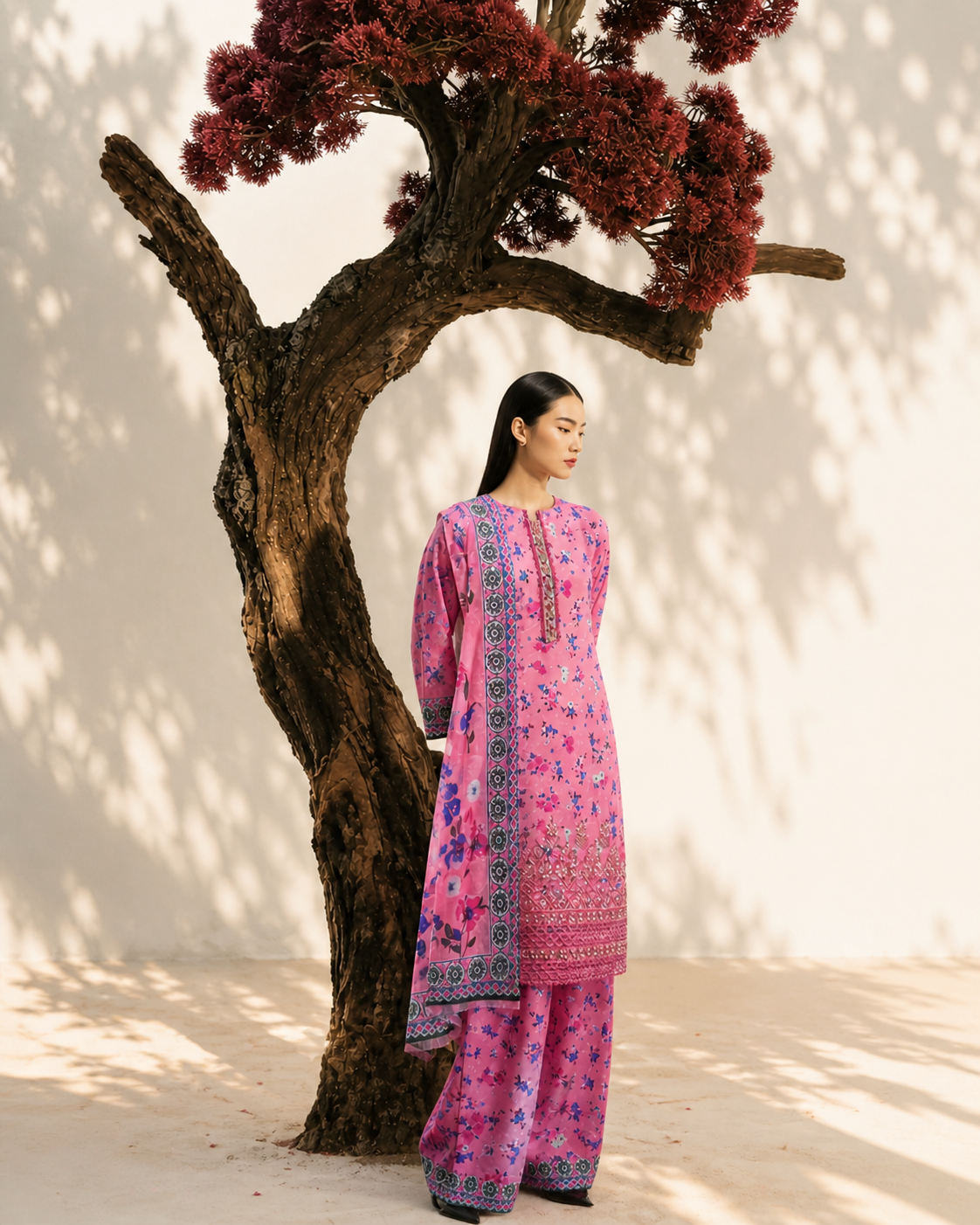 Pink Bloom Lawn 3 Pcs Suit